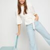 Koton Belted Blouse Balloon Sleeves Crew Neck Textured