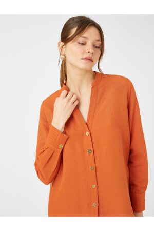 Koton Big Collar Shirt Long Sleeve Buttoned Linen Blended