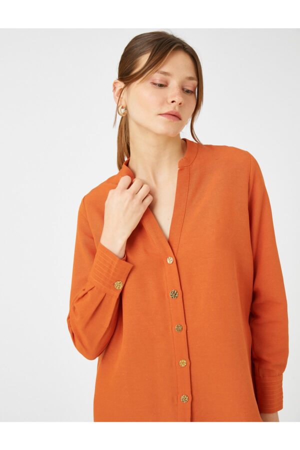Koton Big Collar Shirt Long Sleeve Buttoned Linen Blended