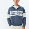 Koton College Printed Half Zipper Color Block Raised Cotton Blend Oversize Sweatshirt