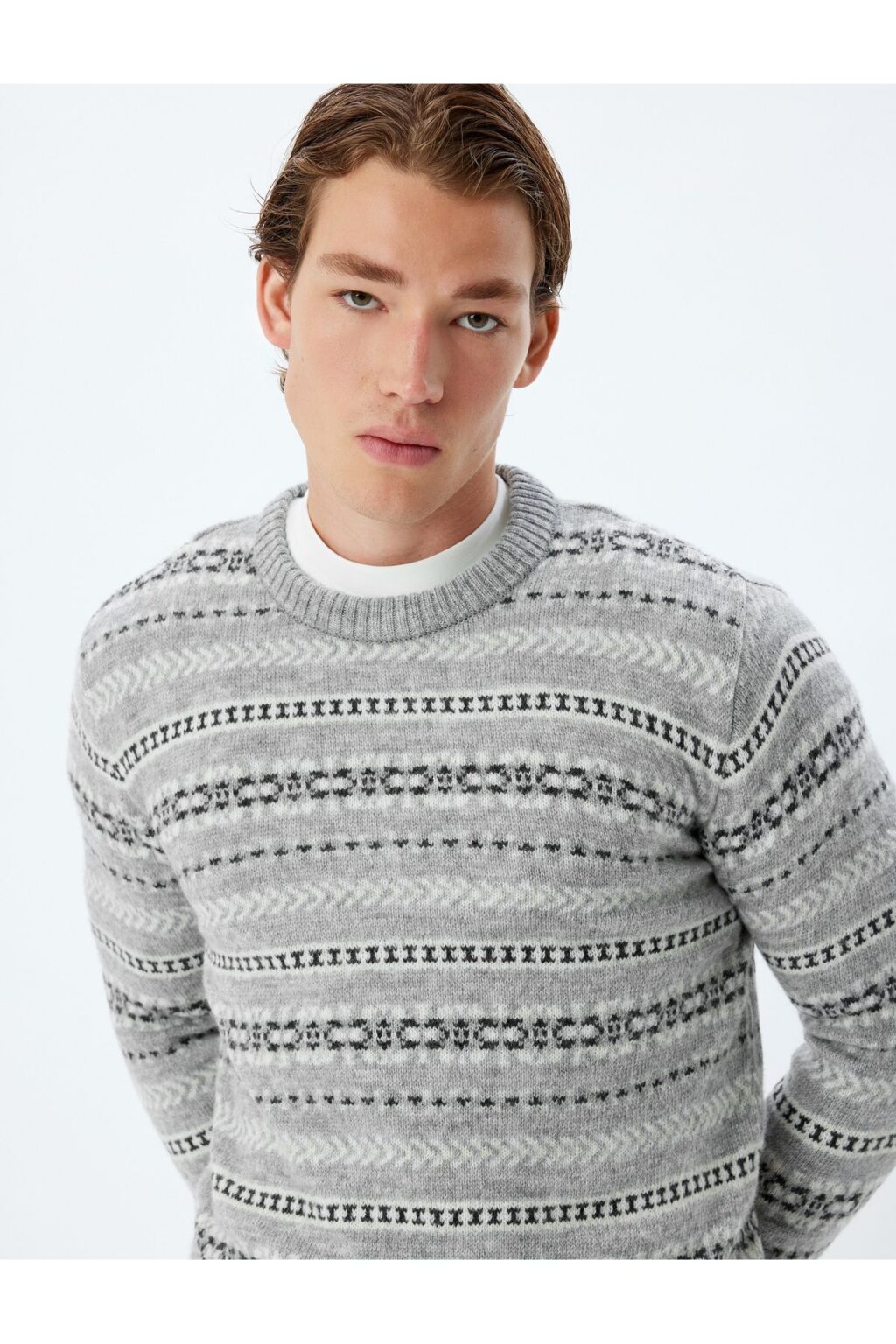 Koton Crew Neck Patterned Knitwear Sweater