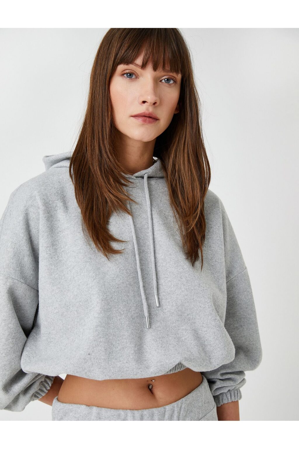 Koton Crop Hooded Sweatshirt with Elastic Waist