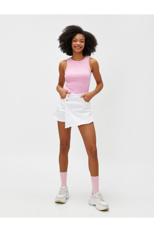 Koton Denim Shorts Skirt Pocket Detailed Buttons Cotton
