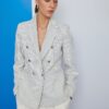 Koton Double Breasted Striped Blazer Jacket with Buttoned Pockets