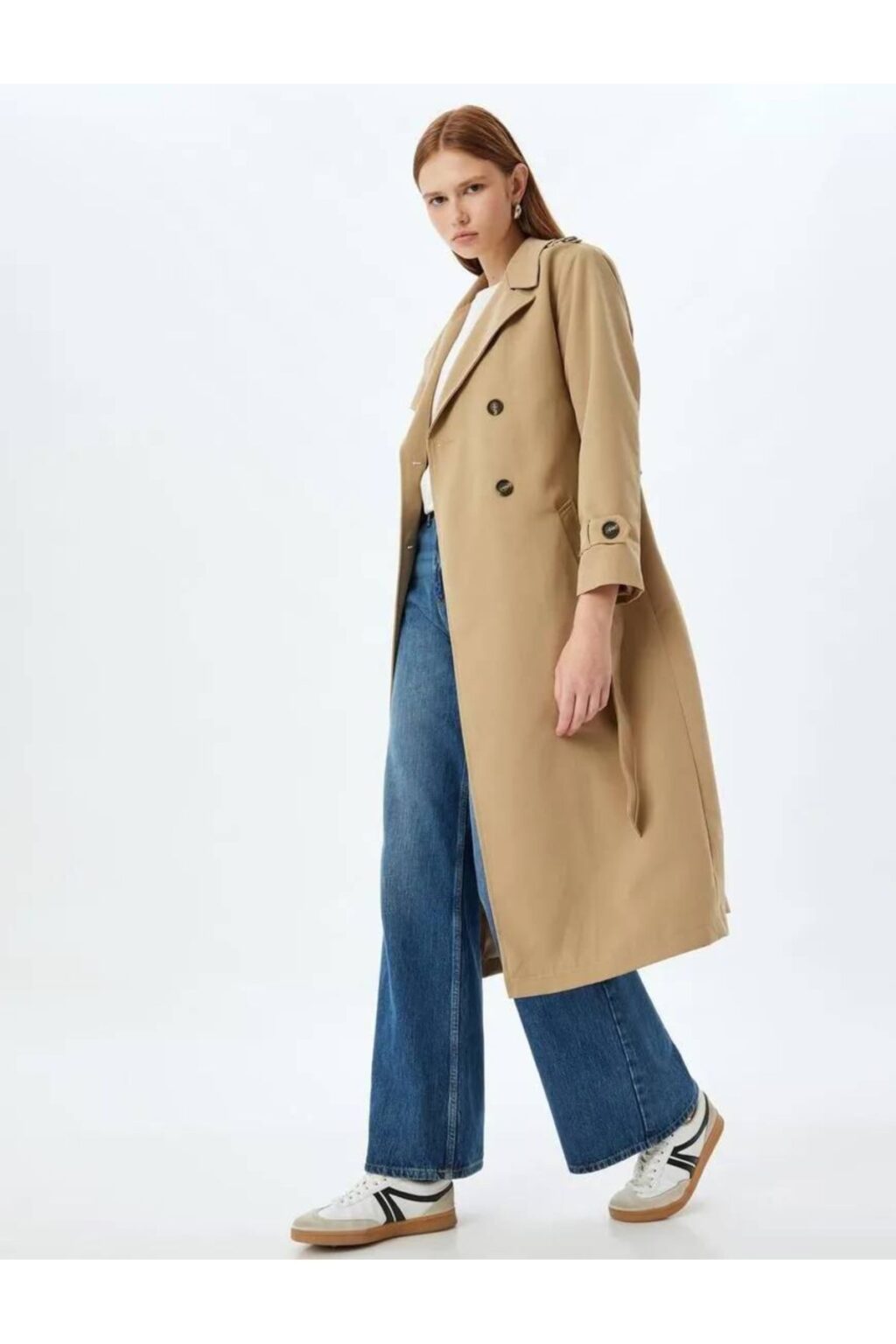 Koton Double-breasted Buttoned Trench Coat with Belt Detail