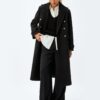 Koton Extra Long Cashmere Coat with Epaulette Detail and Buttoned Pockets