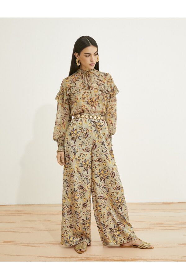 Koton Floral Palazzo Trousers with Tie Waist