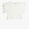 Koton Flounce T-Shirt Crew Neck Embroidered Detail Short Sleeve