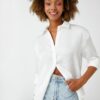 Koton Flowy Shirt Long Sleeves Textured Cuff Collar