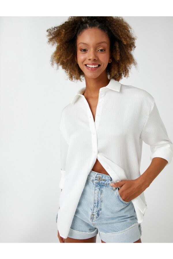 Koton Flowy Shirt Long Sleeves Textured Cuff Collar