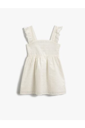 Koton Girls' Embroidered Ruffle Sleeve Mini Dress