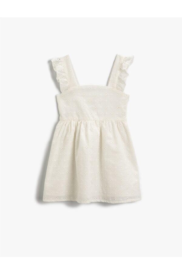 Koton Girls' Embroidered Ruffle Sleeve Mini Dress