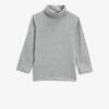 Koton Girls' Gray Stand-Up Collar Basic Long Sleeve T-Shirt