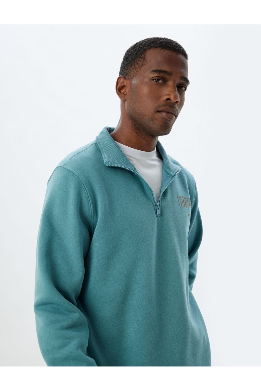 Koton Half Zippered Raised Cotton Blend Slogan Printed Sweatshirt