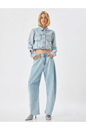 Koton High Waist Cut Leg Buttoned Jeans - Balloon Fit Jeans