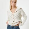 Koton Knitwear Knitted Cardigan Openwork Long Sleeve Stand Collar Buttoned