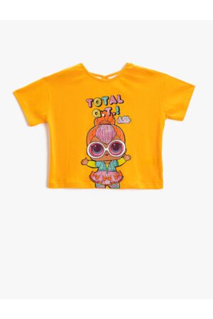 Koton Lol Printed Crop T-Shirt Licensed Short Sleeve Crew Neck Cotton