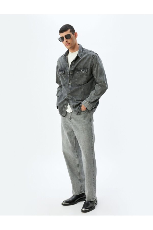 Koton Long Sleeve Clamshell Pocket Detailed Cotton Jean Shirt Jacket