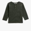 Koton Long Sleeve Crew Neck T-Shirt Button Detailed Seersucker Fabric