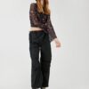 Koton Long Sleeve T-Shirt Crop Tulle Printed Crew Neck