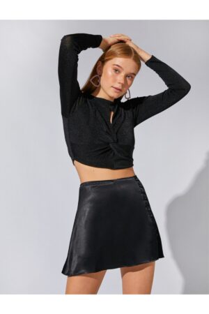 Koton Long Sleeve T-Shirt Silvery Window Detailed