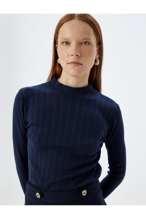 Koton Long Sleeve Textured Slim Fit Stand Collar Knitwear Sweater
