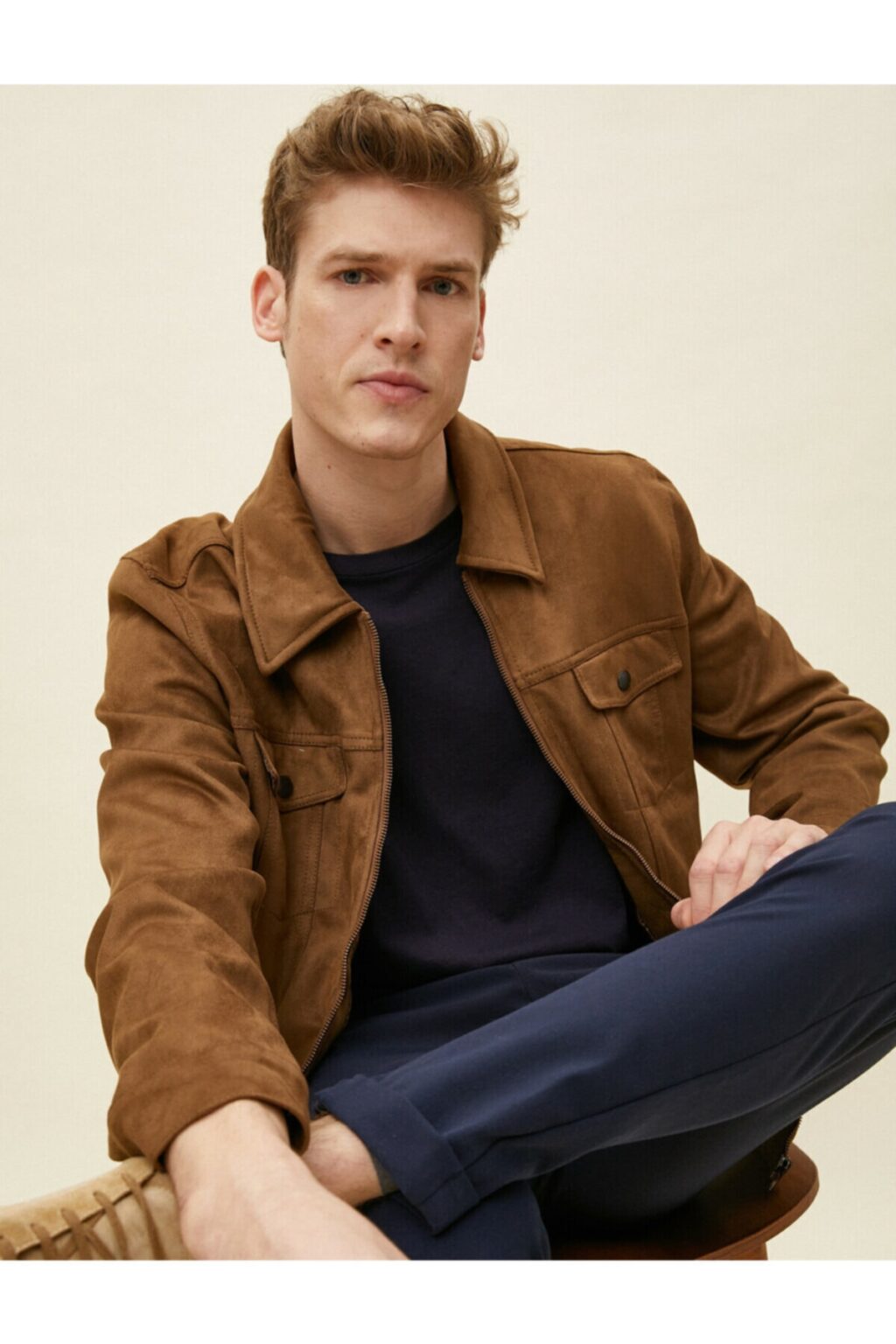 Koton Men's Brown Zipper Detailed Coat