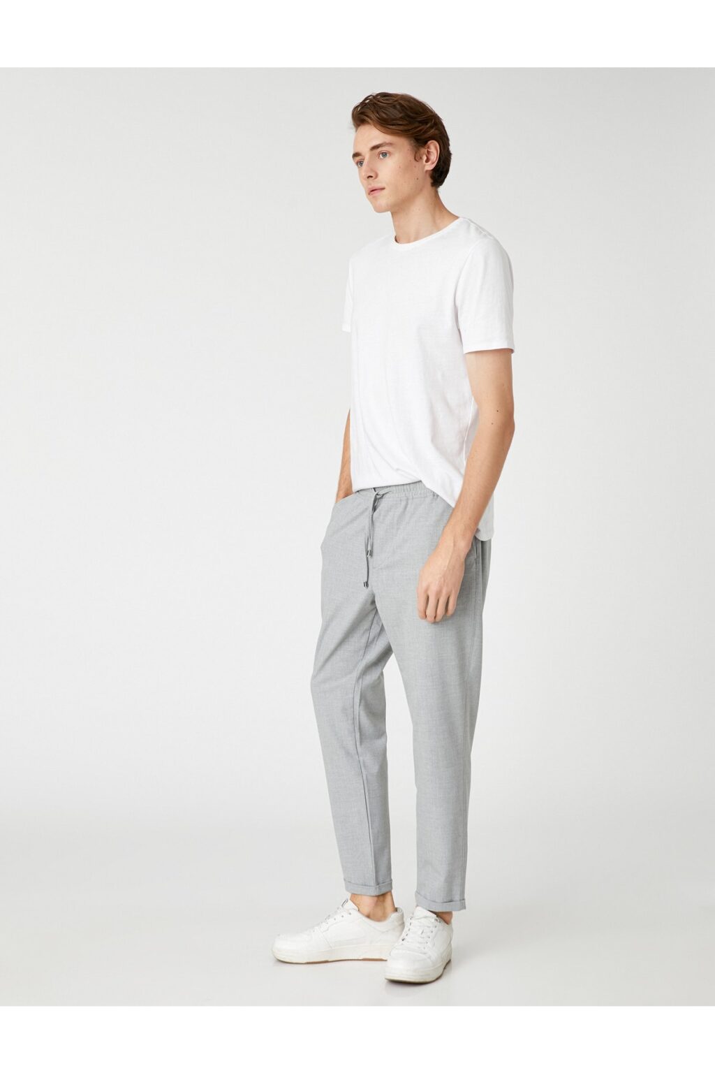 Koton Men's Clothing. Basic Woven Trousers with Tie Waist