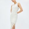 Koton Midi Dress Openwork Slit Sleeveless Crew Neck Lined