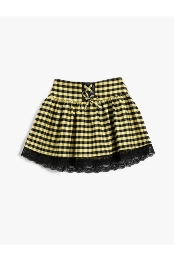 Koton Mini Skirt with Bow and Lace Detail and Elastic Waist
