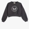 Koton Oversize Sweatshirt Butterfly Printed Long Sleeve Crew Neck Cotton Raised