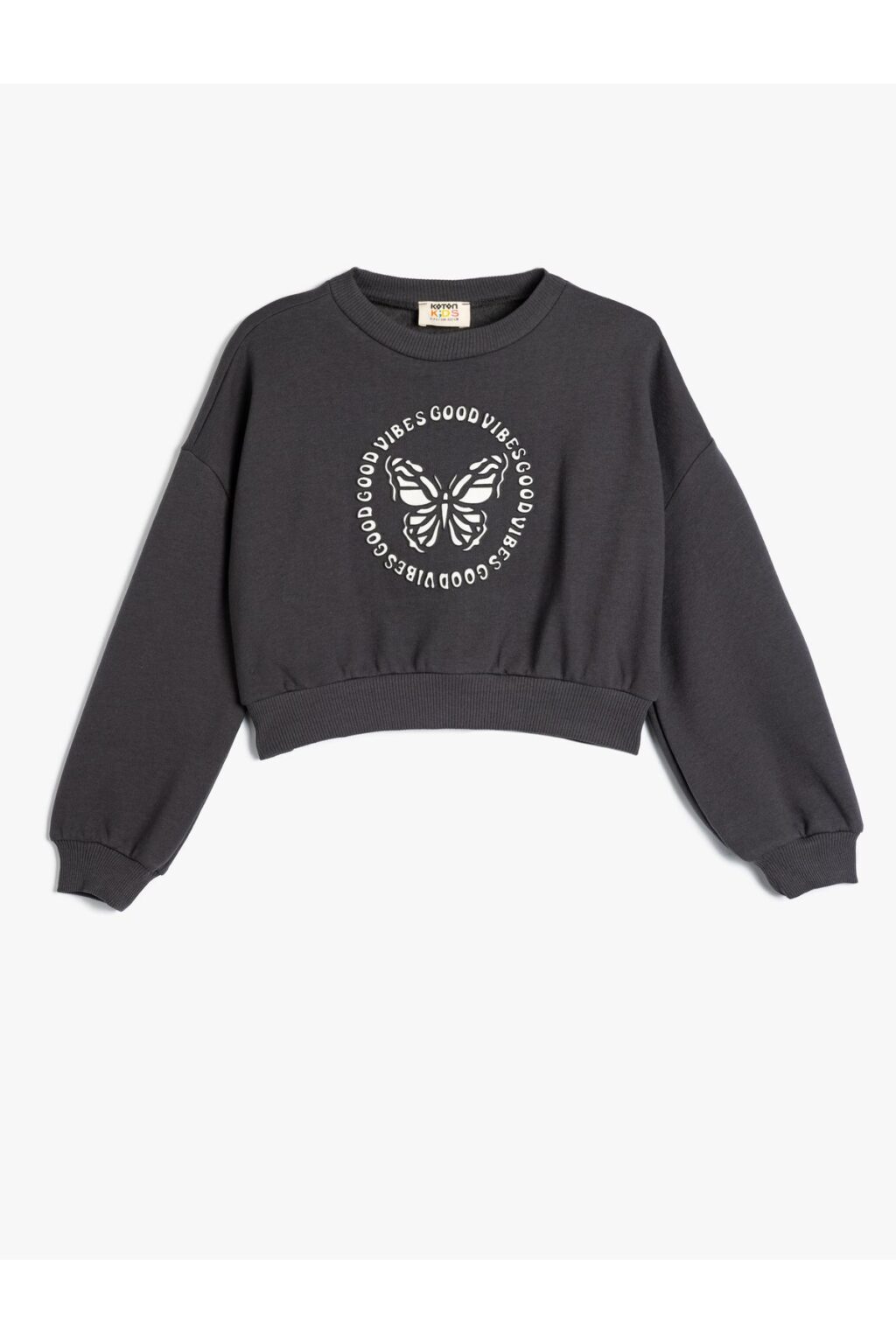 Koton Oversize Sweatshirt Butterfly Printed Long Sleeve Crew Neck Cotton Raised