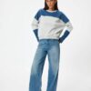 Koton Oversize Sweatshirt Color Block Crew Neck Zipper Detail Raised