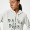 Koton Oversize Sweatshirt Hooded College Printed Kangaroo Pocket Ribbon