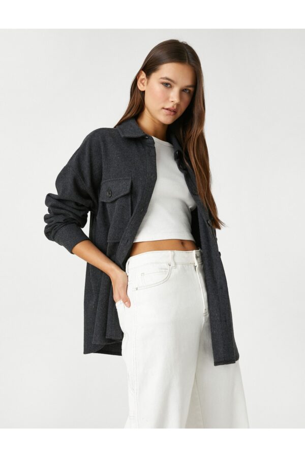Koton Oversized Shirt with Pocket Detailed Buttons and Long Sleeves