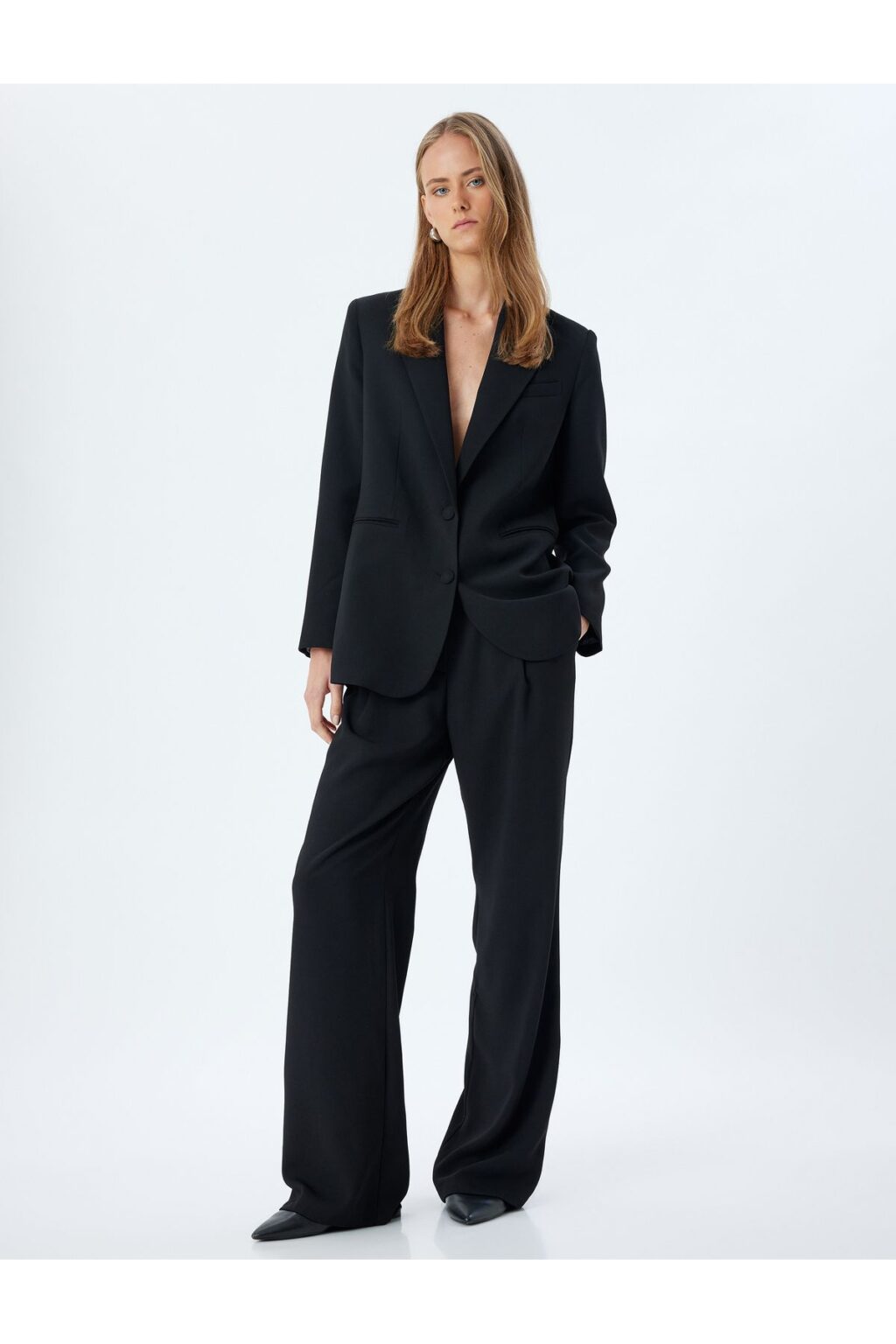 Koton Palazzo Trousers Standard Waist Crepe Fabric with Pockets