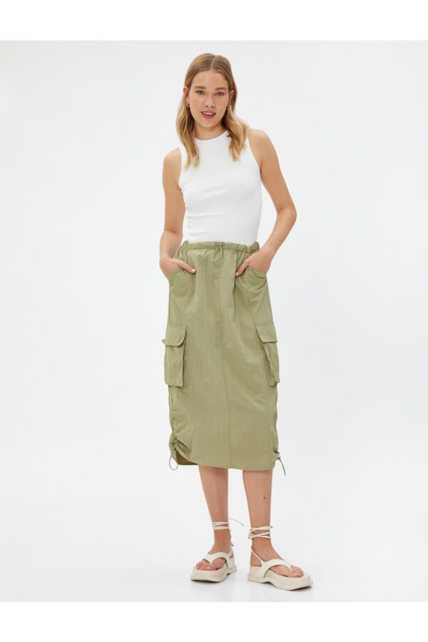Koton Parachute Skirt Midi Large Pockets with Stopper Detail.