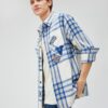 Koton Plaid College Shirt Jacket Embroidered Pocket Detailed Classic Collar