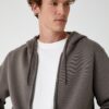 Koton Pocket Detailed Raised Zippered Cotton Basic Hooded Sweatshirt