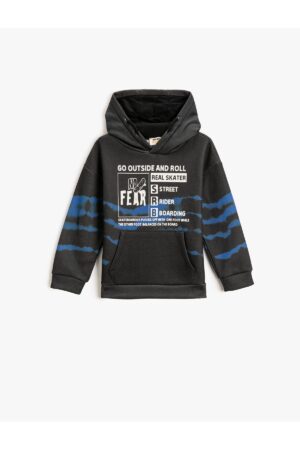 Koton Pocket Hooded Sweatshirt Printed Raised