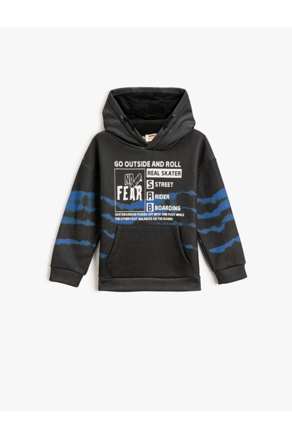 Koton Pocket Hooded Sweatshirt Printed Raised