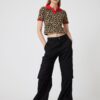 Koton Polo Neck Sweater Leopard Patterned Piping Short Sleeve