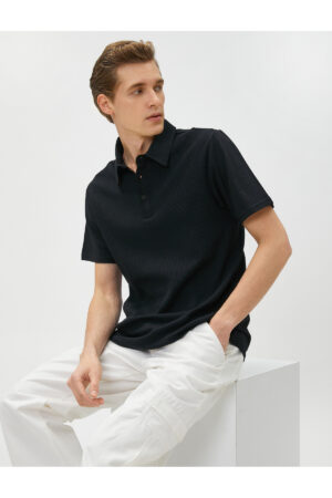 Koton Polo nyakú póló texturált gombokkal Slim Fit rövid ujjú