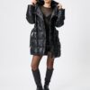 Koton Puffer Long Coat Leather Look Hooded Belt Detailed Pocket Quilted