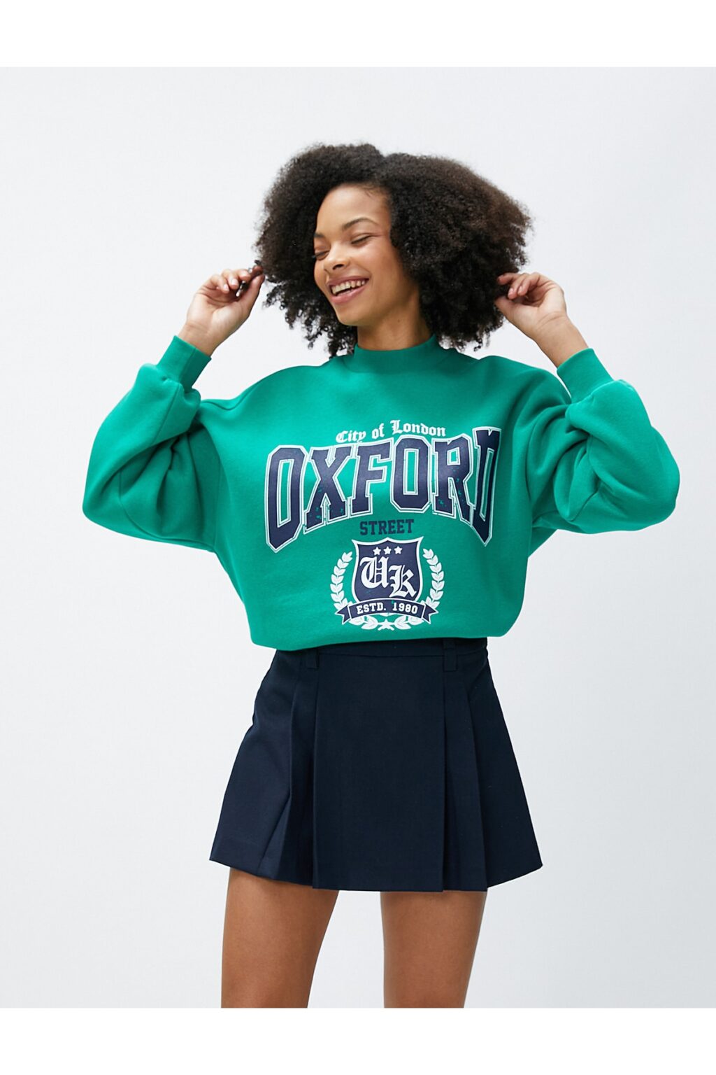 Koton Raised College Sweatshirt Stand Collar Printed Long Sleeve Ribbed