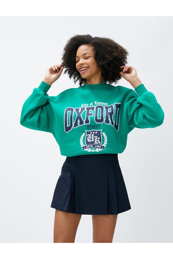 Koton Raised College Sweatshirt Stand Collar Printed Long Sleeve Ribbed