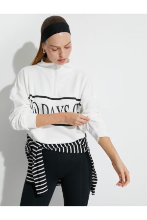 Koton Raised Sports Sweatshirt Half Zipper Slogan Printed Oversize
