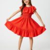 Koton Ruffle Off The Shoulders Floor-Length Midi Dress