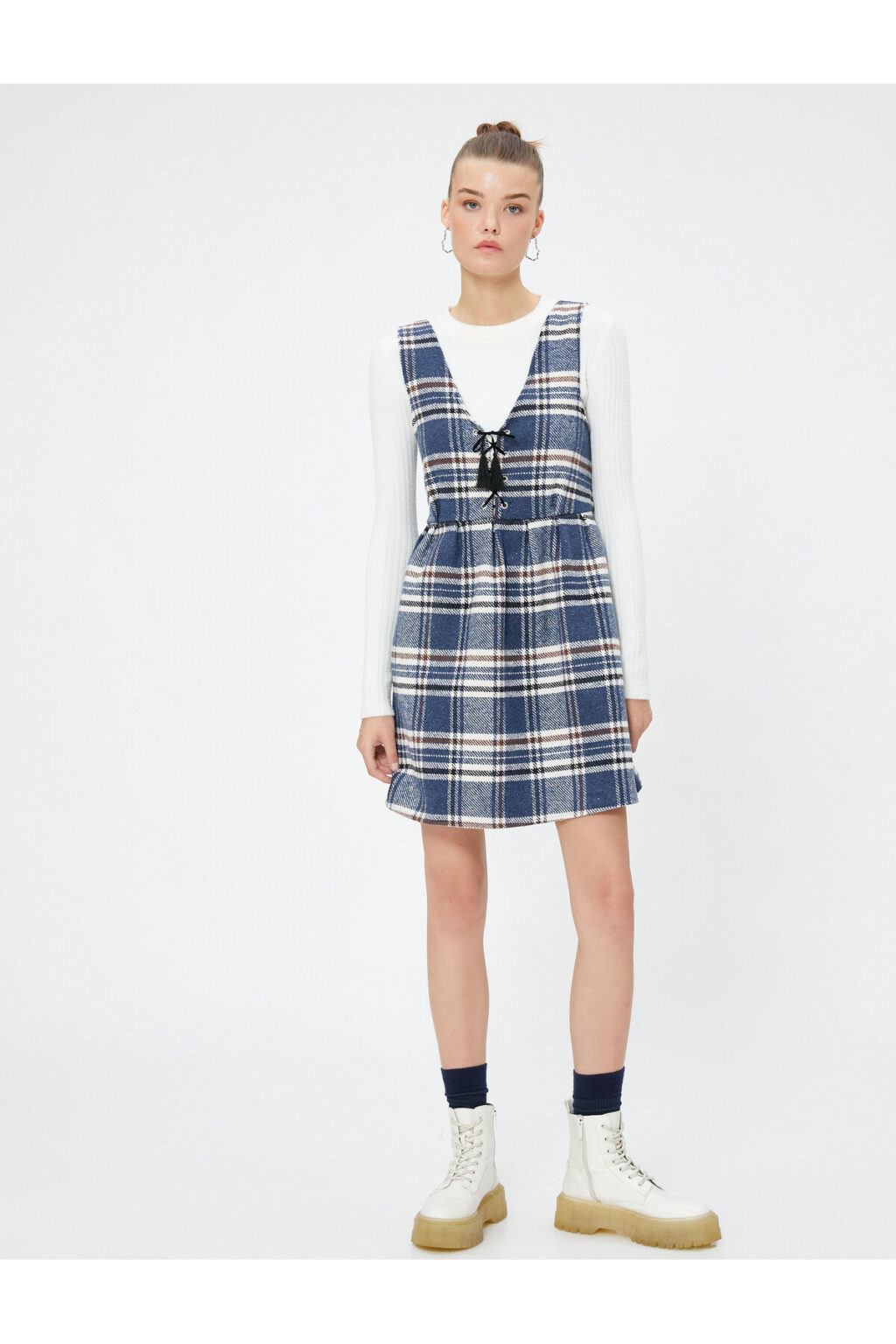 Koton Salopet Mini Dress Comfortable Cut Front Tie Soft Textured