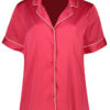 Koton Satin Pajama Top with Short Sleeves and Shirt Collar with Buttons and Embroidery